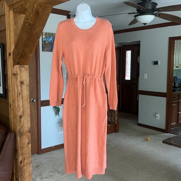 J.Jill Soft Red Clay Heather Pure Jill Drawstring-Waist Sweater Dress Women M - Picture 3 of 13